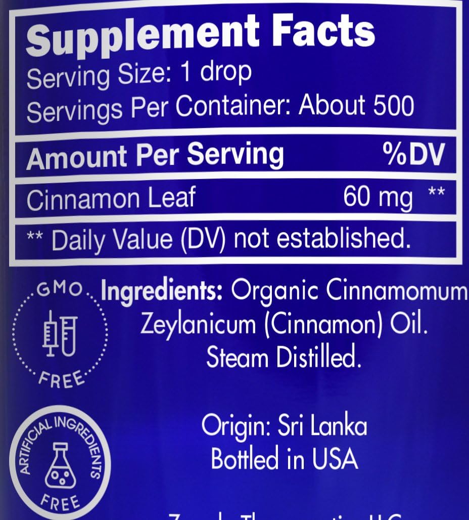 Organic, Cinnamon Essential Oil, Food Grade, for Candy, Cooking, Baking – 100% Pure, Edible, Cinnamon, Leaf, Oil, by Zongle Therapeutics, 1 OZ