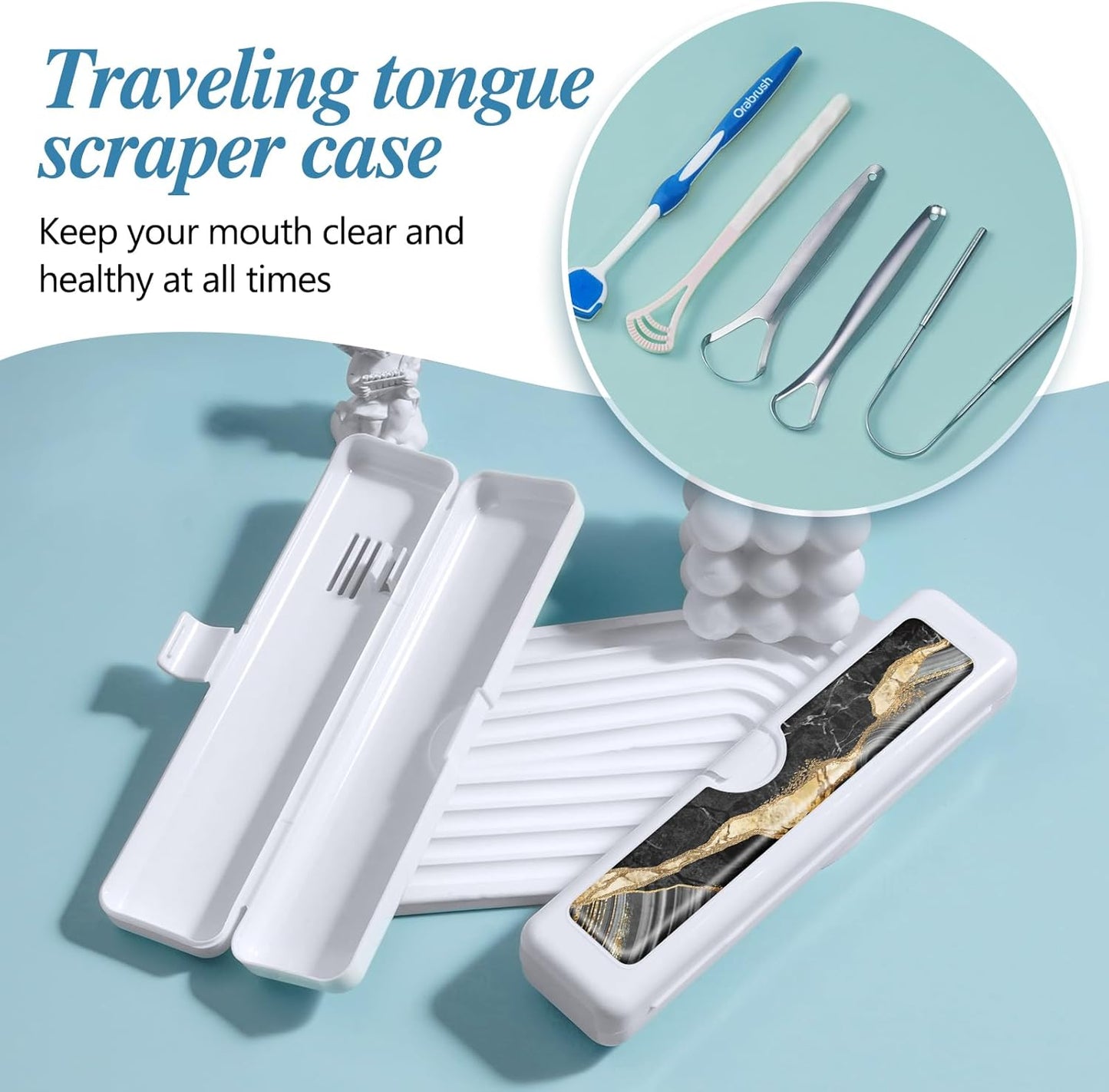 Toothbrush Travel Case - Colorful Pattern, Holder and Covers for Toothbrushes, Includes Tongue Scraper Case