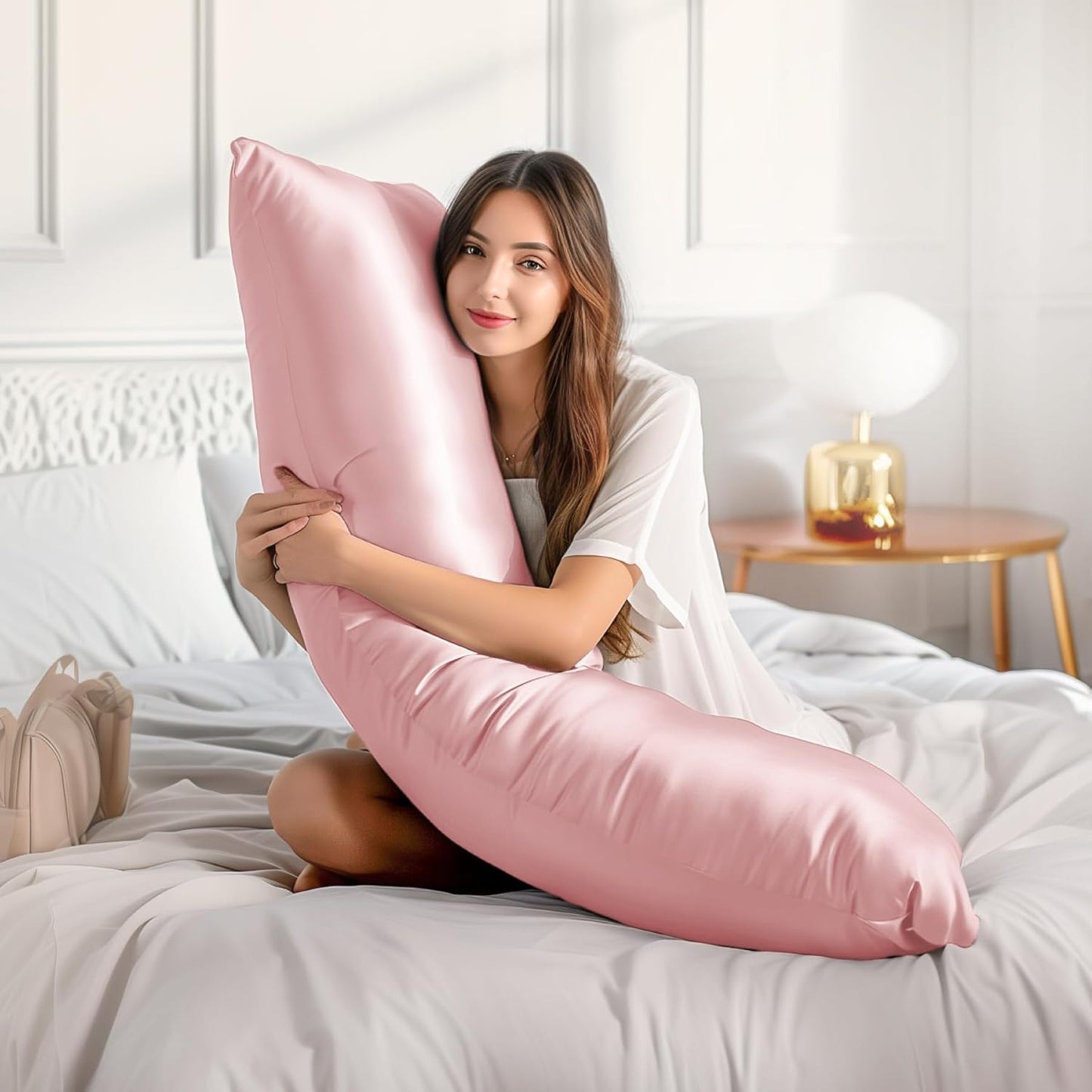 BEDELITE Satin Body Pillow Cover 2 Pack, Super Soft and Cooling Body Pillow Pillowcase for Hair and Skin, Breathable Silky Full Long Pillowcase Cover(20"x54", Pink)
