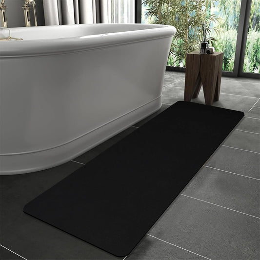 Diatomaceous Earth Bath mat Bathroom Rugs Super Absorbent Quick Dry Non Slip Bath Mat Thin Bathroom Floor Mats Fit Under Door-Shower Rug for in Front of Bathtub Shower, Black, 23.6"x47.2"