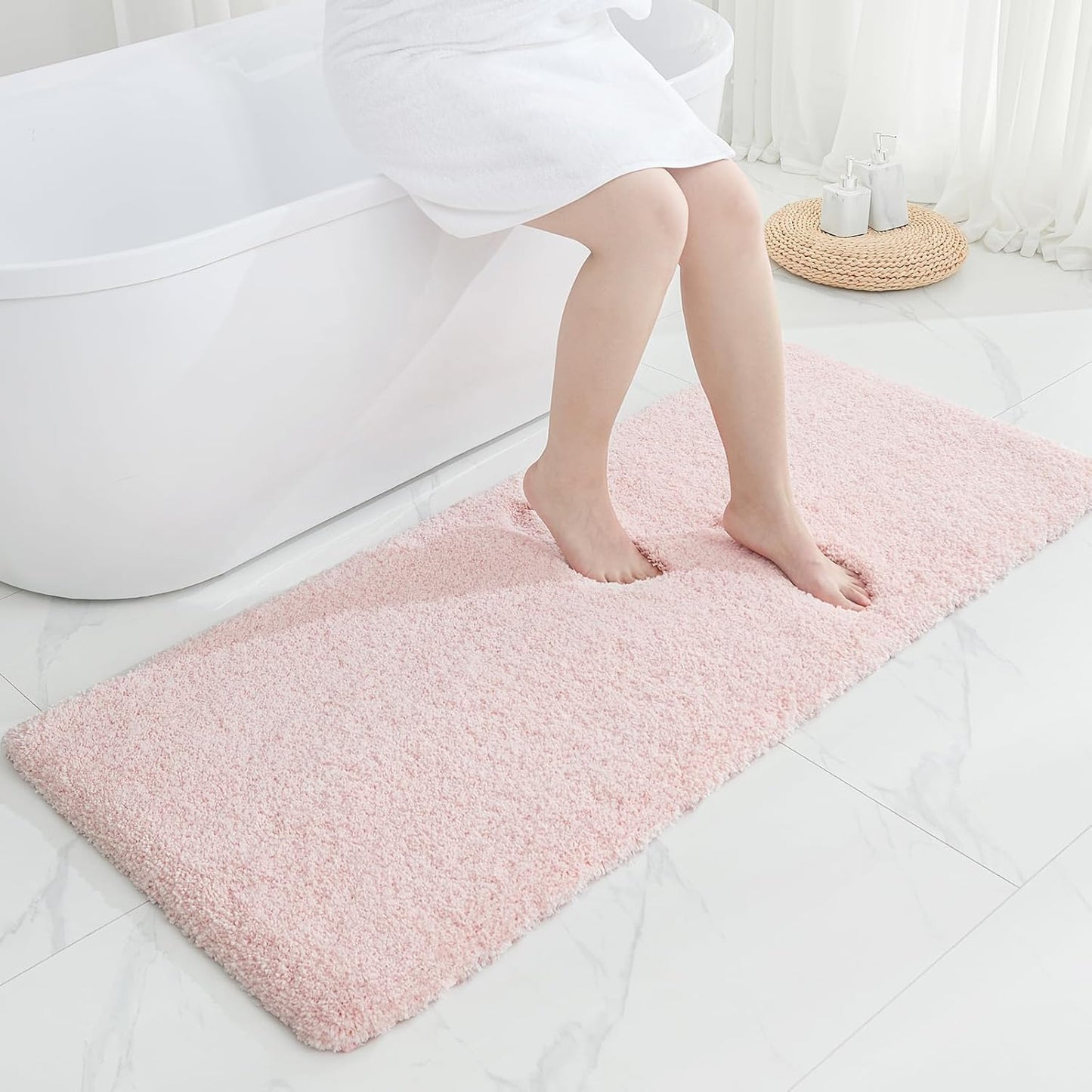 ILANGO Pink Bathroom Rugs 70" × 24" Non Slip & Super Absorbent Extra Thick Soft, Washable Bath Carpet Runner for Floor, Microfiber Plush Shaggy Bath Mats with Rubber for Bedroom Bathtub Shower Room