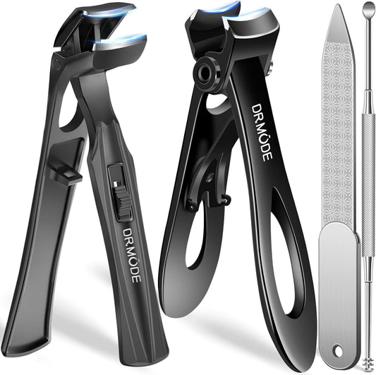Toenail Clippers for Thick Toenails for Seniors, Angled Head Long Handled Toe Nail Clippers for Men with Wide Jaw Opening, Heavy Duty Large Finger Nail Clippers Adult Cutter with Catcher, Black