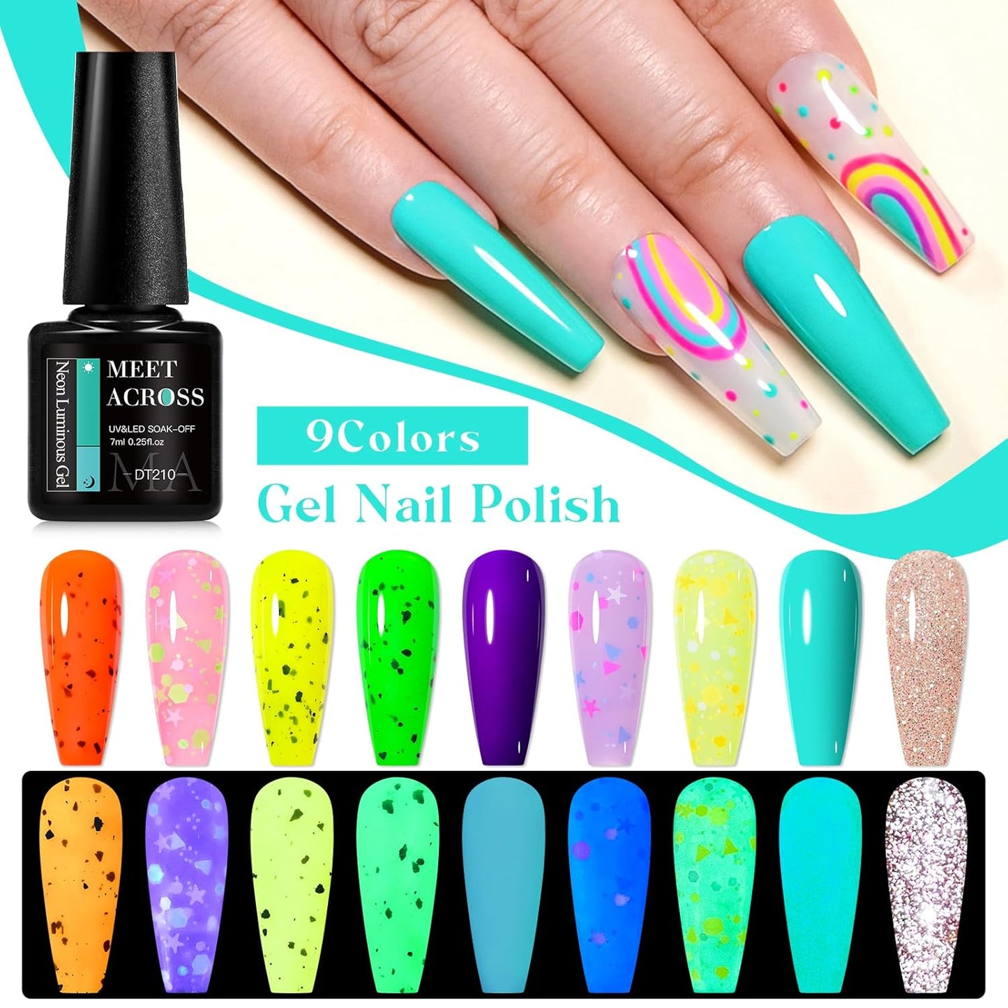 MEET ACROSS 9 Colors Gel Nail Polish + 3PCS Function Gel Nail Polish Kit,Fashion Nail Art Set Design Gifts for Women Manicure Salon (SET15, 12pcs)