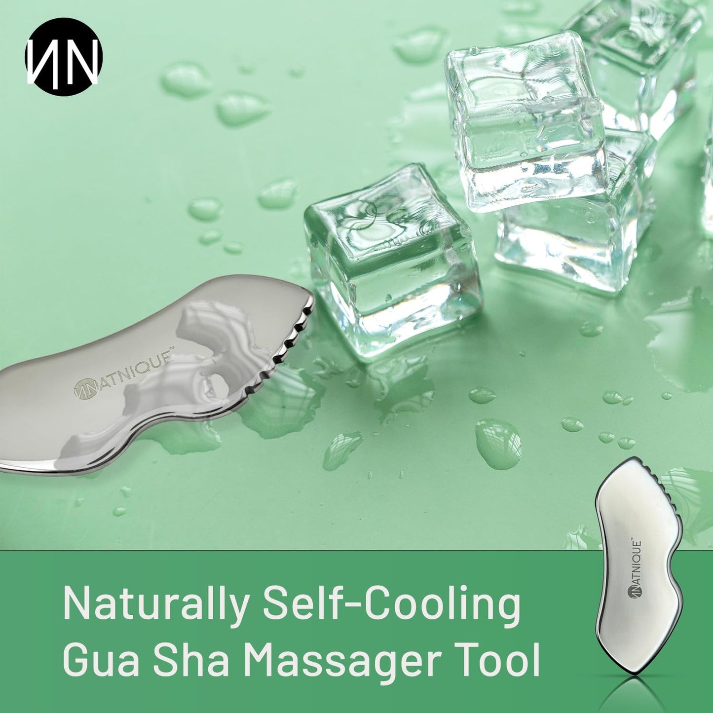 Stainless Steel Gua Sha Tool – Metal Face & Body Massage Tool for Sculpting, Puffiness, Fine Lines, Dark Circles & Cooling Relief – Board Shape with Travel Pouch