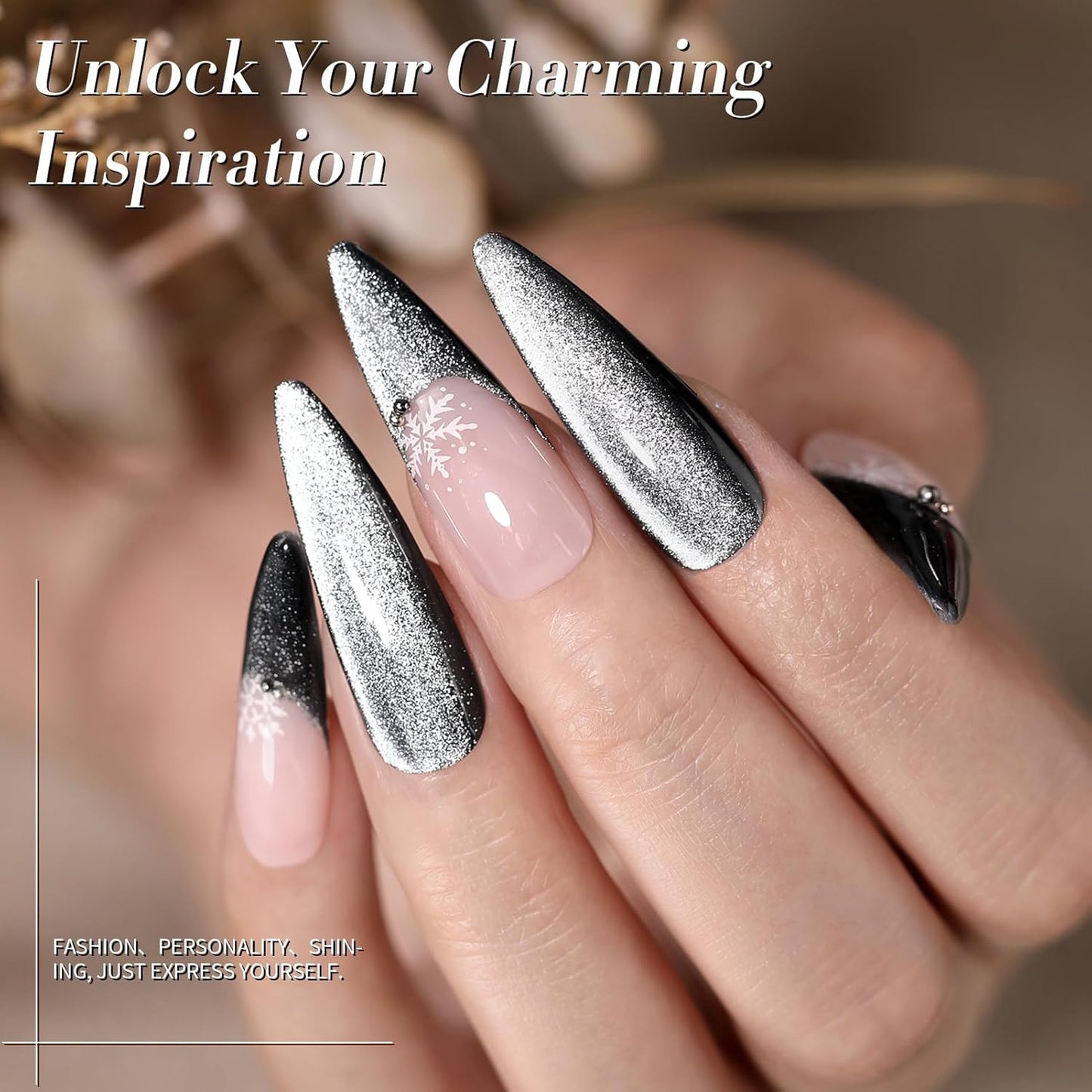 Born Pretty Cat Magnetic Eye Gel Nail Polish,Fall Winter Red Gold Silver Black Holographic Glitter Crystal Gel Polish Set Magnetic Nail Polish Kit Soak Off LED Nail Art DIY Salon Gift 7ML 6PCS