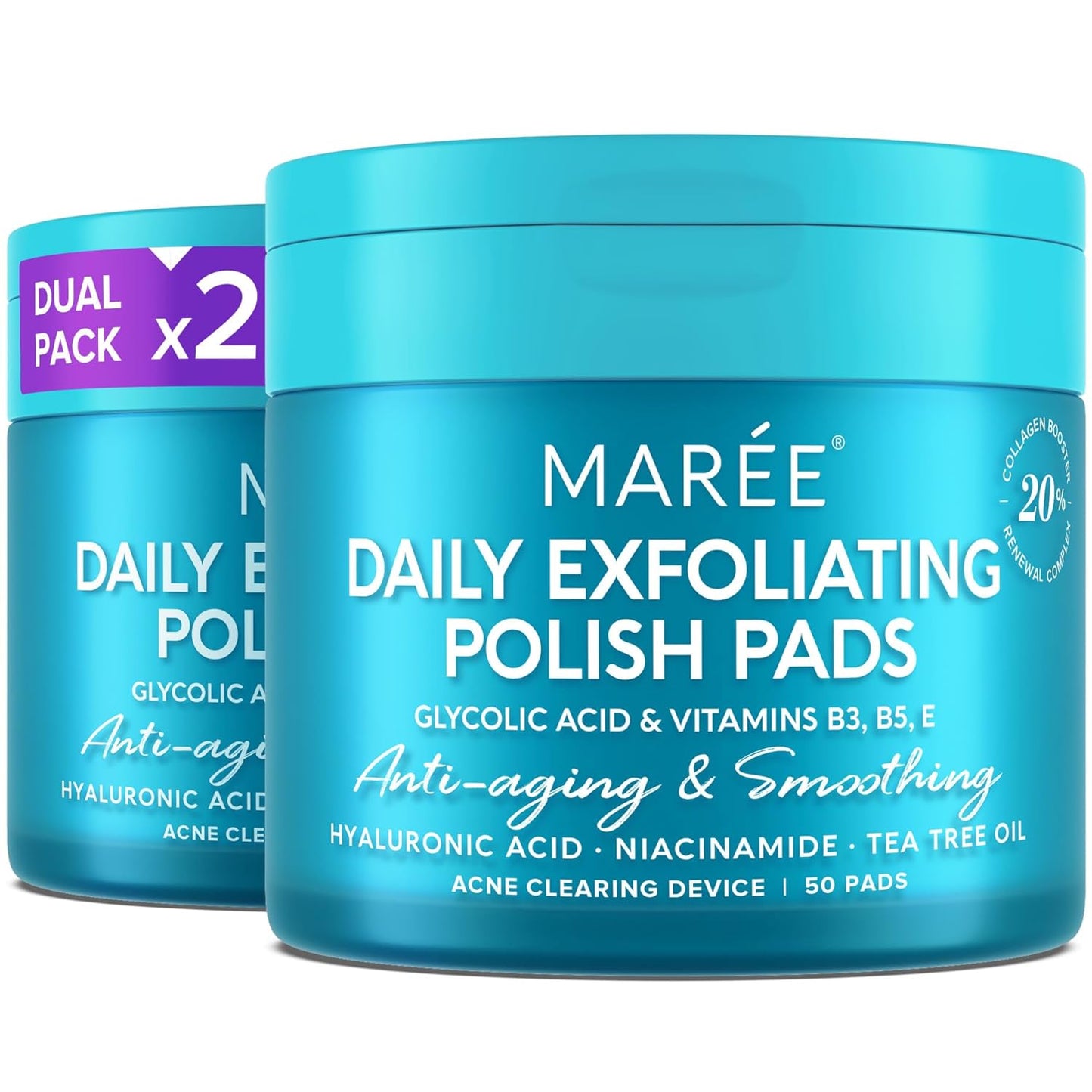 MAREE Glycolic Acid Polishes 2 PACK - Toner Polishes for Face Cleansing - Tea Tree Oil, Salicylic Acid & Vitamins E, B3, B5 - Facial Peel & Radiance Deep Cleaning Effect