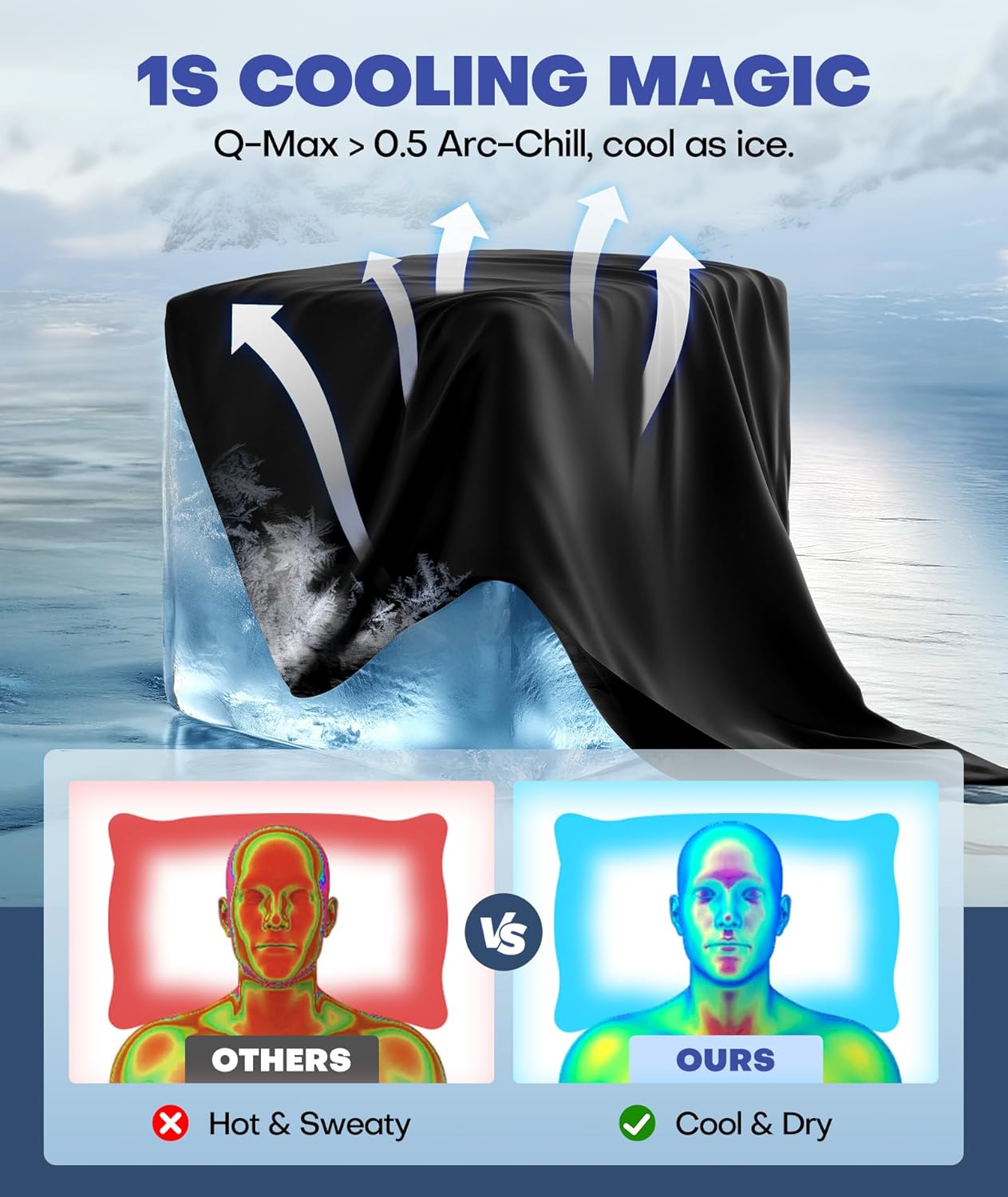 Ice Cooling Pillowcase for Hot Sleepers – Instantly Cool, Stays Cold All Night, Smoother Than Silk Pillow Cases, Pillow Covers with Invisible Zipper, Gift for Men & Women - King Size, Black (1 Pack)