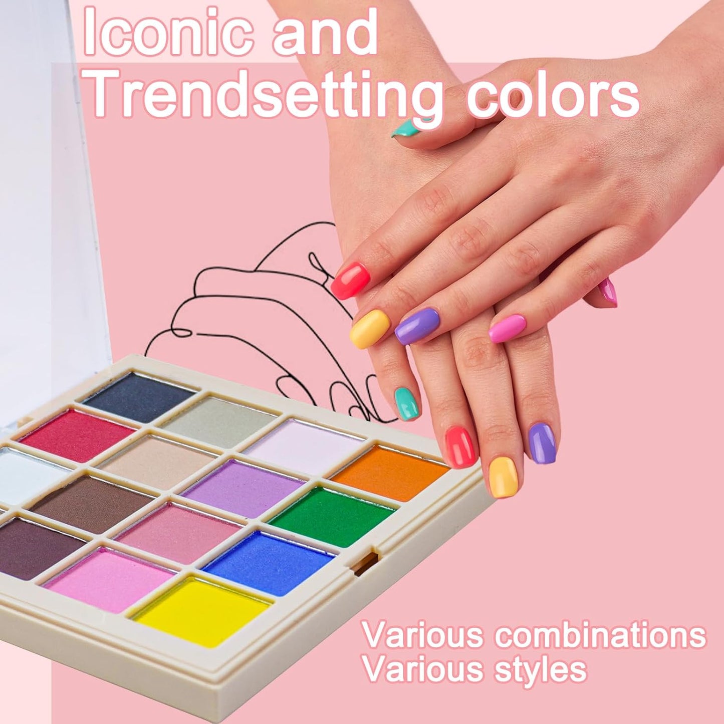 16 Colors Nail Pigment Powder Palette, Solid Pigment Powder for Nails Set Colored Nail Powder Pigmentos para Uñas, Professional Nail Art Palette Manicure DIY Accessories