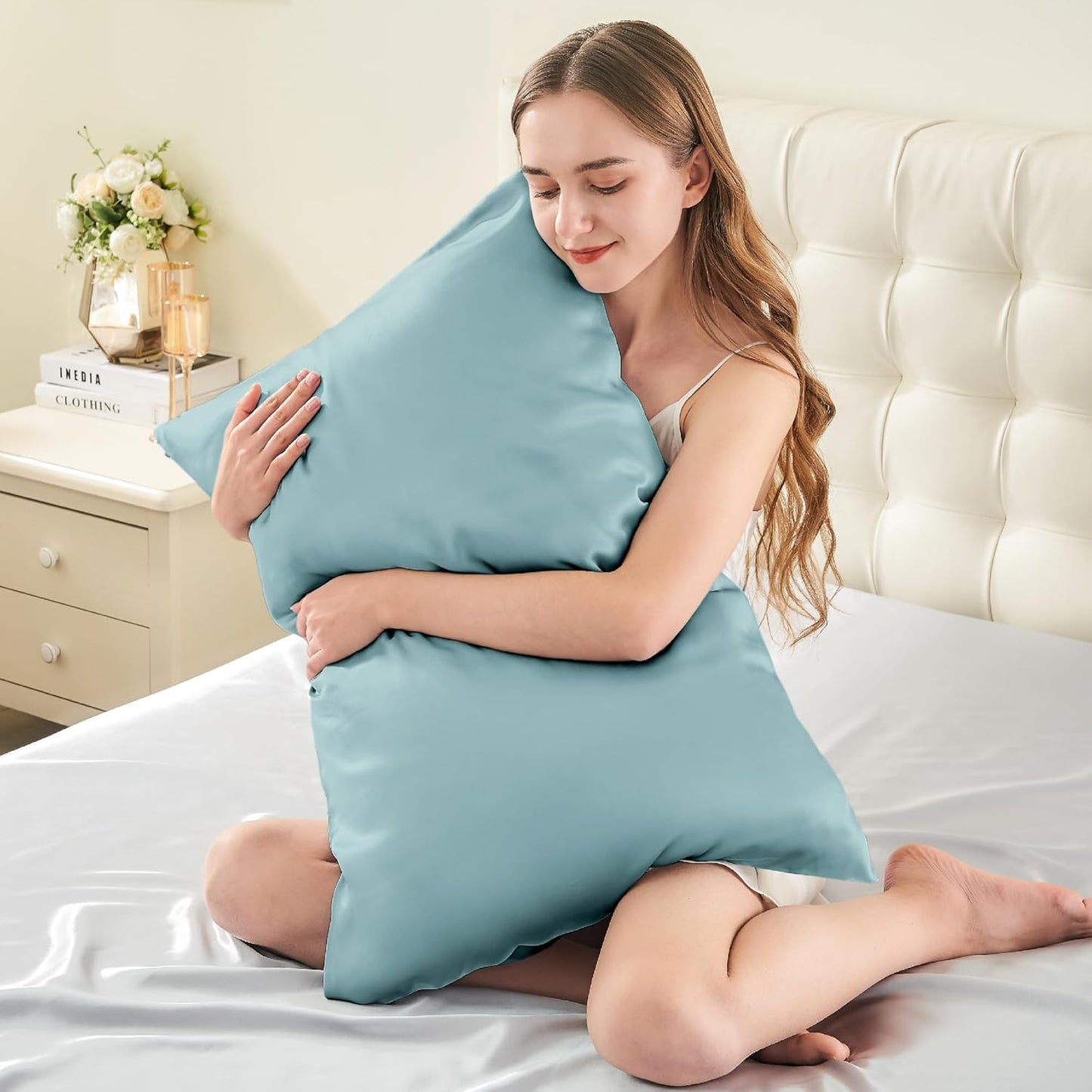 INFIIXSO Mulberry Silk Pillowcase for Hair and Skin, Silk Pillow Cases King Size with Hidden Zipper 20x40 Inches, Super Smooth and Soft Cooling Pillow Cases for Hot Sleepers(Haze Blue, 1 Pack)