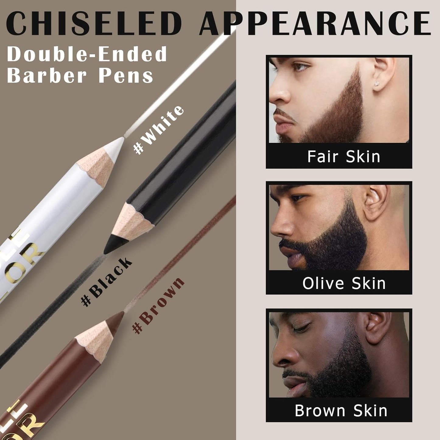 12Pcs Barber Pencil Set Hairline Enhancement Pencils Kit for Lineup Magic Beard Shaping Beard Guide Pen with Sharpener Barber Chalk for Beard Makeup Design for Men White Black Tan Brown