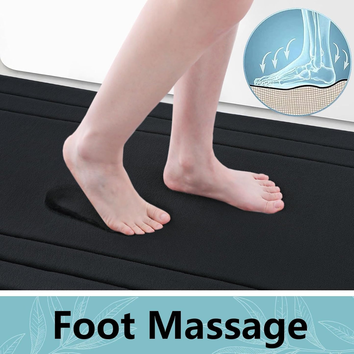 Arotive Memory Foam Bathroom Rug Mat 44x24, Ultra Soft and Absorbent Bath Mat, Machine Wash Dry, Comfortable Bath Rug Carpet for Bathroom Floor, Tub and Shower, Black