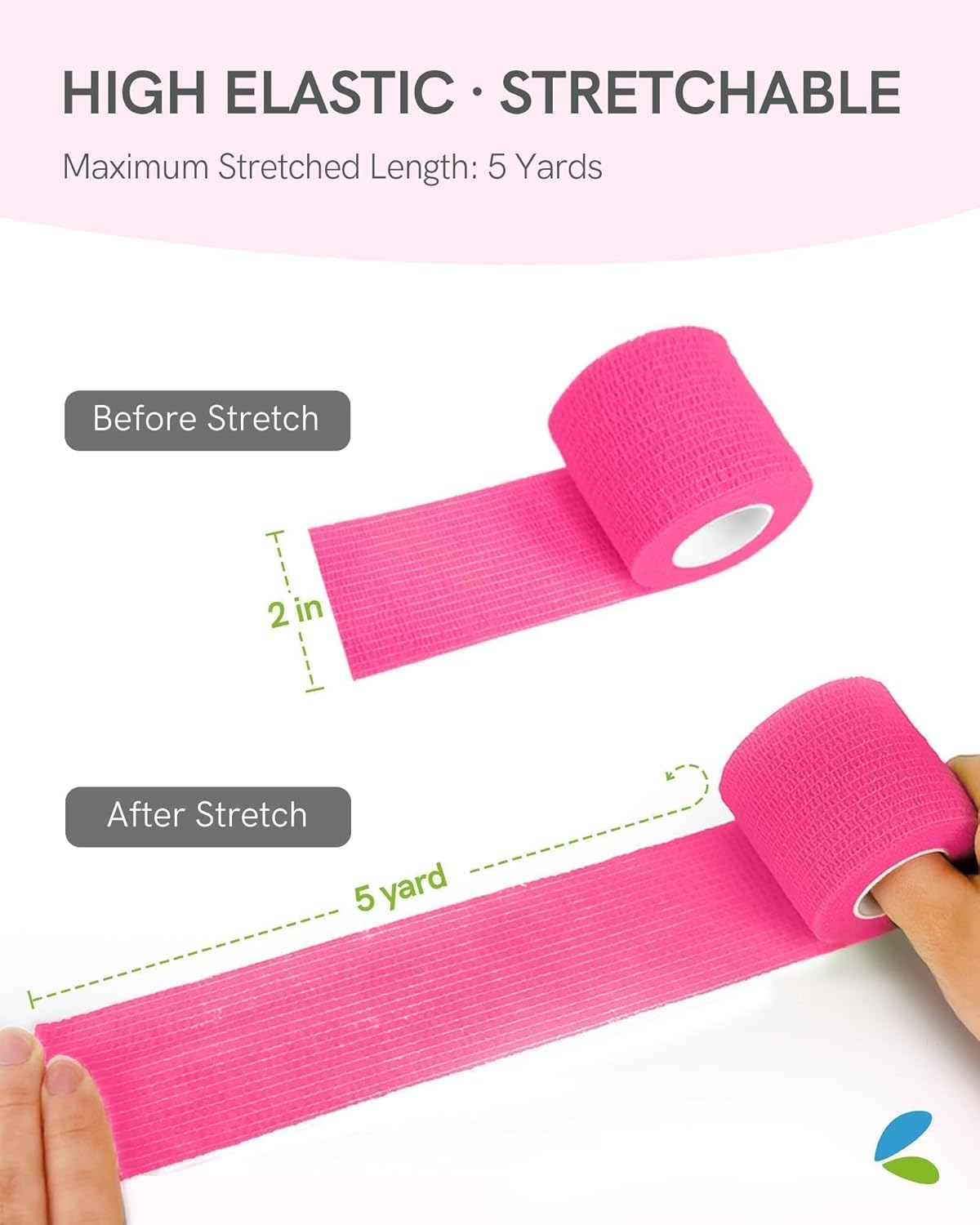 FriCARE Self Adhesive Bandage Wrap, Medical Tape in First Aid Kit, Cohesive Bandages for Wounds Sport Vet, 2 Inches X 5 Yards 6 Rolls, Pink