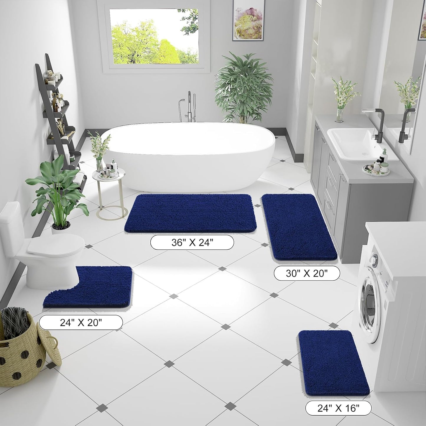 OLANLY Bathroom Rugs 70x24, Extra Soft Absorbent Chenille Bath Rugs, Rubber Backing Quick Dry, Machine Washable Bath Mats for Bathroom Floor, Tub and Shower, Home Decor Accessories, Navy