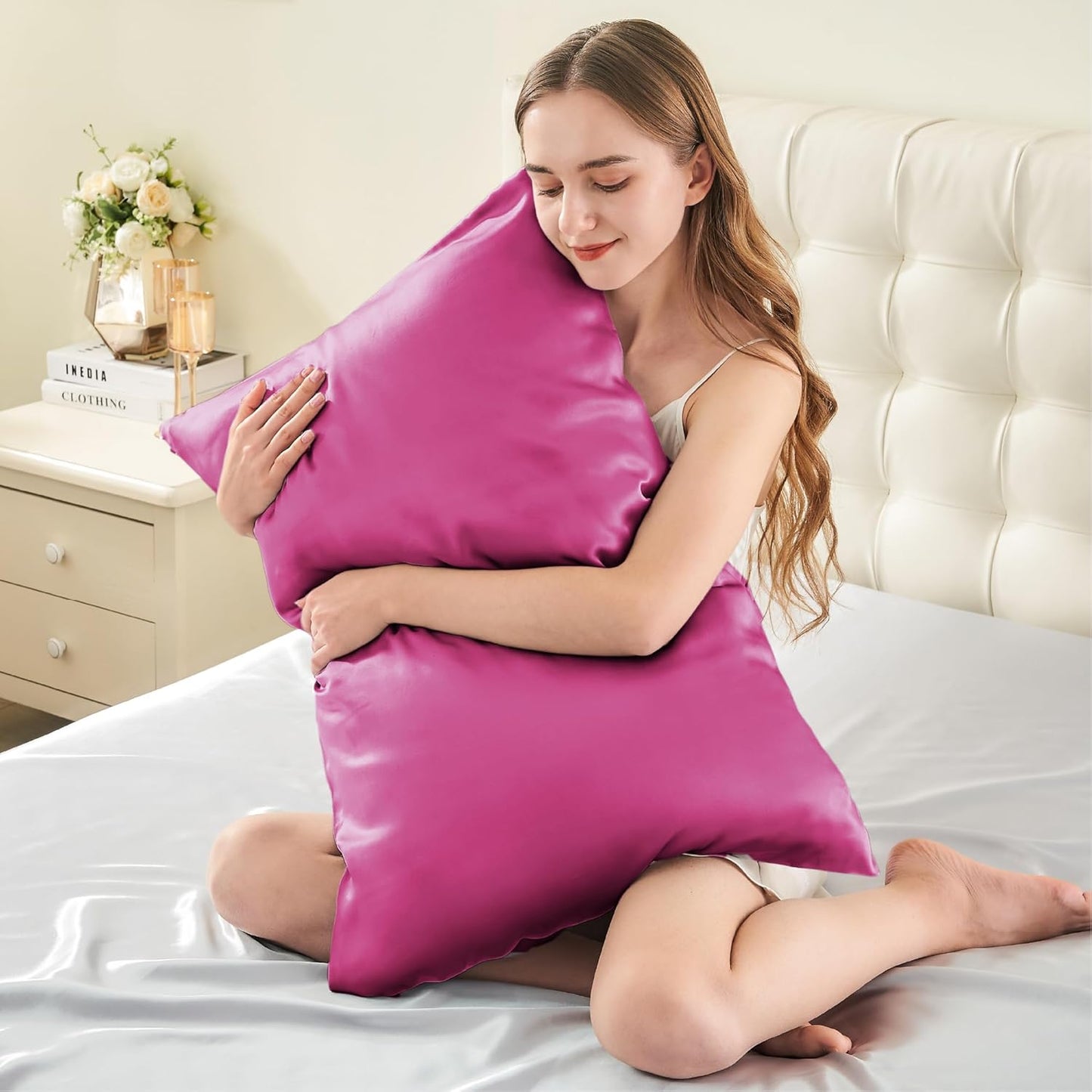 INFIIXSO Mulberry Silk Pillowcase for Hair and Skin, Silk Pillow Cases Queen Size Set of 2 with Hidden Zipper 20"x30", Ultra Smooth and Soft Cooling Pillow Cases for Hot Sleepers(Hot Pink, 2 Pack)