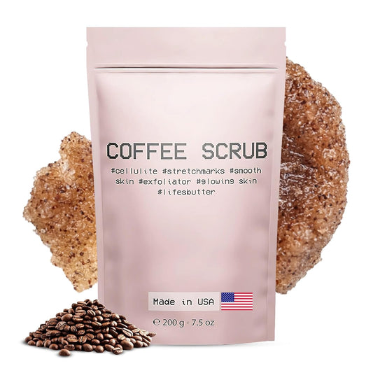Life's Buttter Exfoliating Coffee Scrub with Natural Arabica Coffee Effective Against Cellulite, Stretch Marks, Scars and Acne | Organic Shea Butter and Sweet Almond Oil