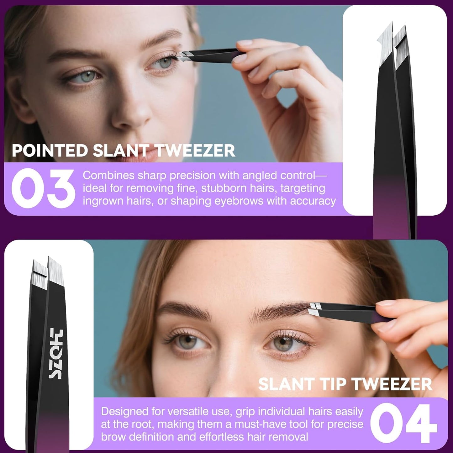 Professional Tweezers Set for Eyebrows – 4PC Precision Stainless Steel Tweezers Kit with Slant, Pointed & Flat Tips – Eyebrow Hair Removal Tool for Women & Men – Eco-Friendly Paper Tube Packaging
