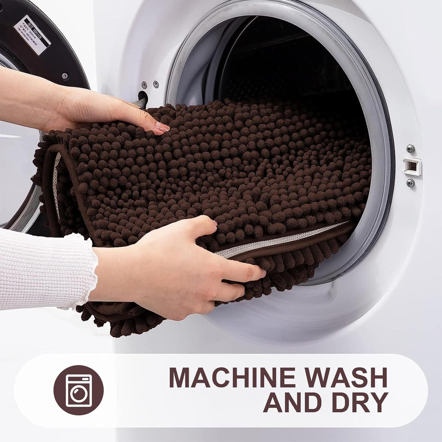 Grandaily Chenille Striped Bathroom Rugs 47x32, Extra Thick and Absorbent Bath Mats, Non-Slip Soft Plush Shaggy Shower Carpet, Machine Wash Dry, Bath Rug for Bathroom, Brown