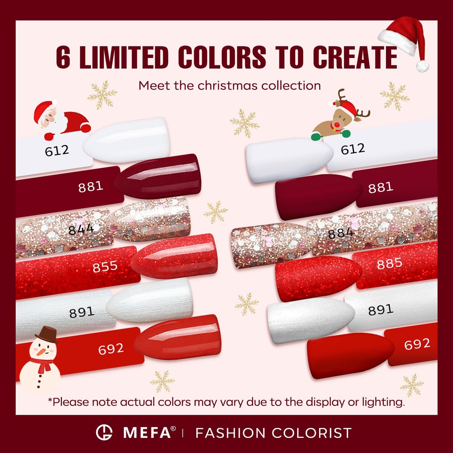 MEFA 6 Colors Red Gel Nail Polish Set, Fall Winter Christmas Glitter Shades Sparkle Silver Champagne Love Times Tones Salon Decorations Nail Art Design at Home Manicure DIY Kit Gifts for Women Girl