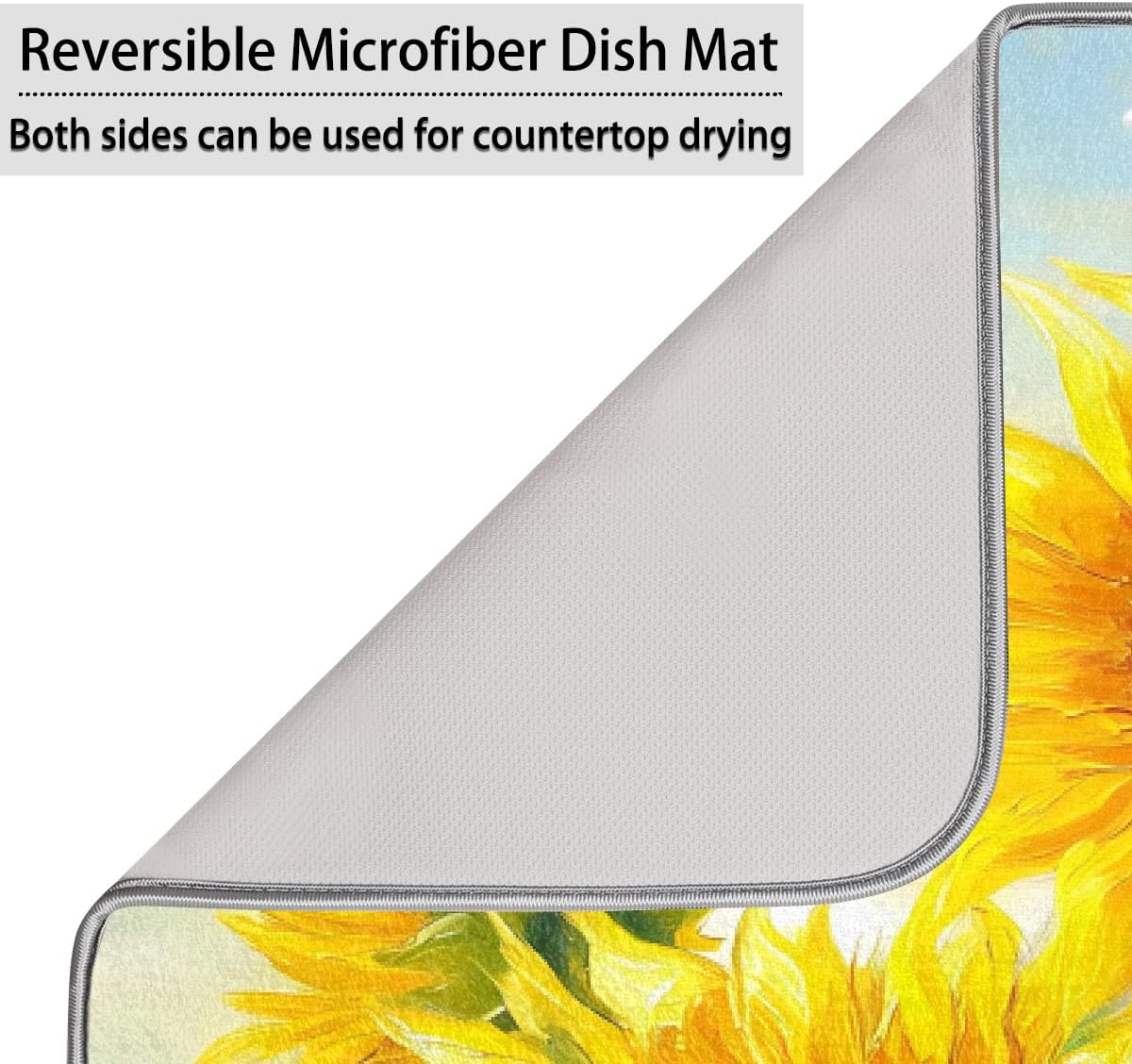 Dish Drying Mat Oil Painting Yellow Sunflowrs Large Drying Mat for Kitchen Counter 18x24in Absorbent Dish Drainer Rack Pad, Heat Resistant Coffee Bar Mats Countertop Protector