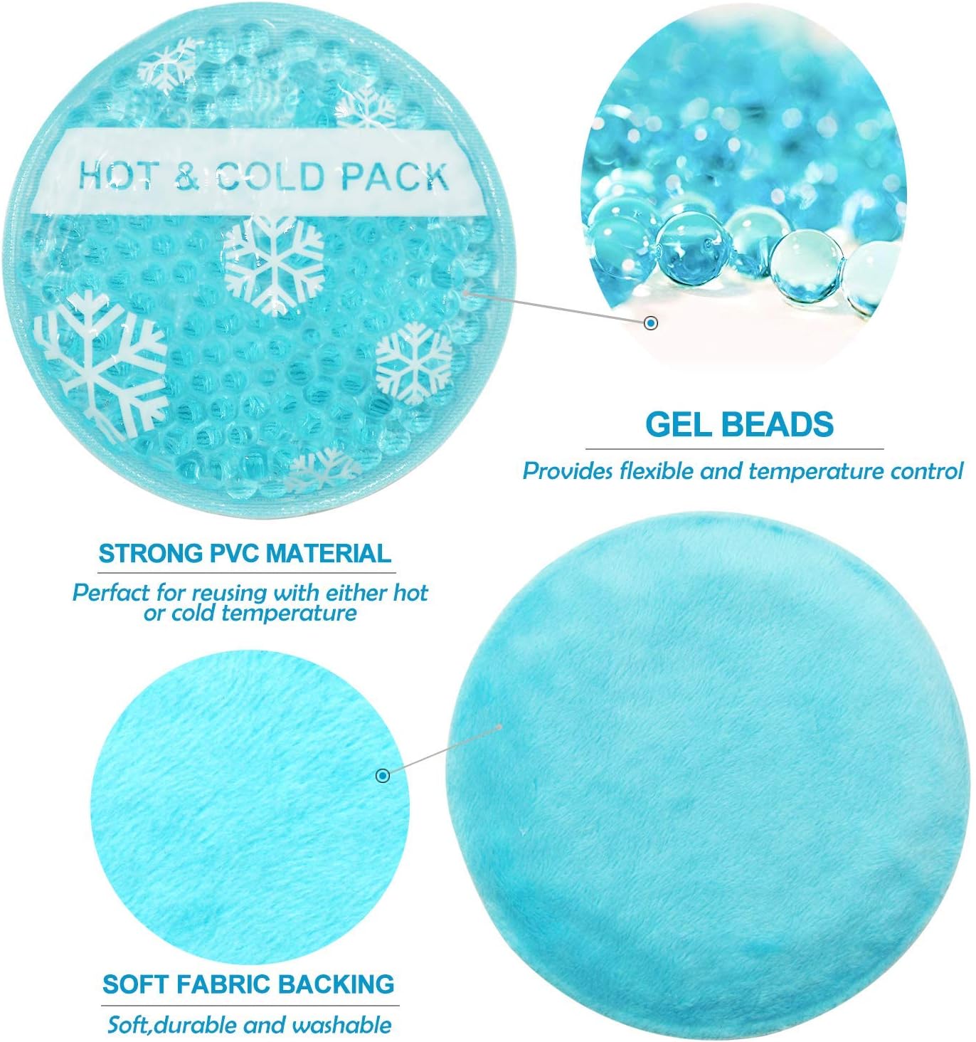 OLESILK Small Hot Cold 6 Packs, Reusable Round Gel Beads Ice Pack with Cloth Backing, Hot and Cold Therapy for Breastfeed Injury, Kids Pain Relief, Headache, Tired Eyes, Wisdom Teeth, Sinus Relief