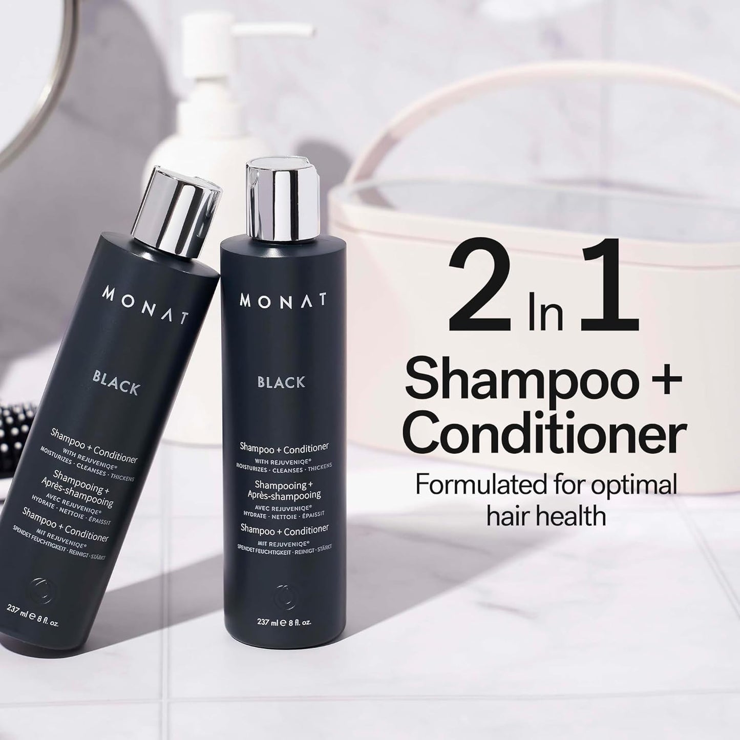 MONAT Black Shampoo + Conditioner – A 2-in-1 Formula for Optimal Hair Care in One Step – Cleanses, Conditions, and Promotes Stronger, Healthier-Looking Hair – For All Hair Types – 237ml (8.0 fl oz)