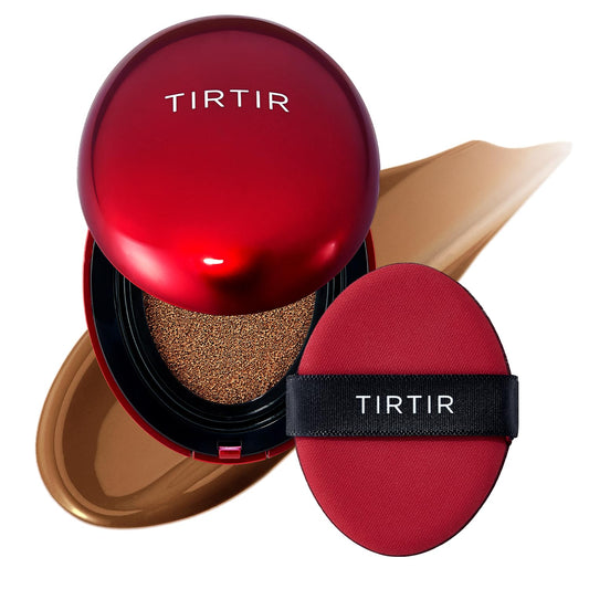 [*Mini Size*] TIRTIR Mask Fit Red Cushion Foundation | Full coverage, Weightless, Skin fit, Satin Glow Finish, Korean Makeup, beauty, Tattoo cover up, Buildable (#45N Saddle Brown, 0.15 Fl Oz)