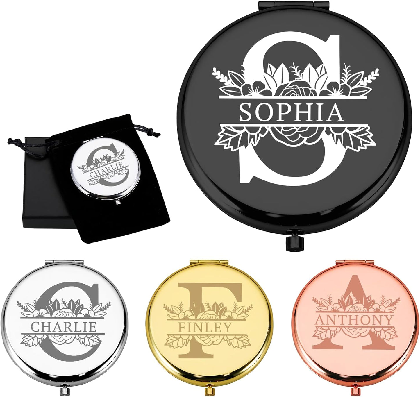 Personalized Pocket Mirror, Custom Compact Mirror with Initial and Name, Small Compact Travel Makeup Mirrors for Purse, Mini Purse Mirrors Gift for Women Girls Daughter Mom Grandma Bridesmaid Friends