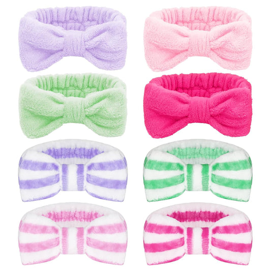 Ondder 8 Pcs Spa Terry Cloth Headbands for Skincare, Makeup, Face Wash - Cute Hair Bands with Bow for Women
