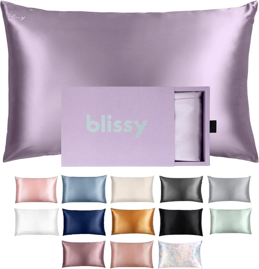 Blissy Silk Pillowcase - 100% Pure Mulberry Silk - 22 Momme 6A High-Grade Fibers - Silk Pillow Cover for Hair & Skin - Regular, Queen & King (Lavender, King)