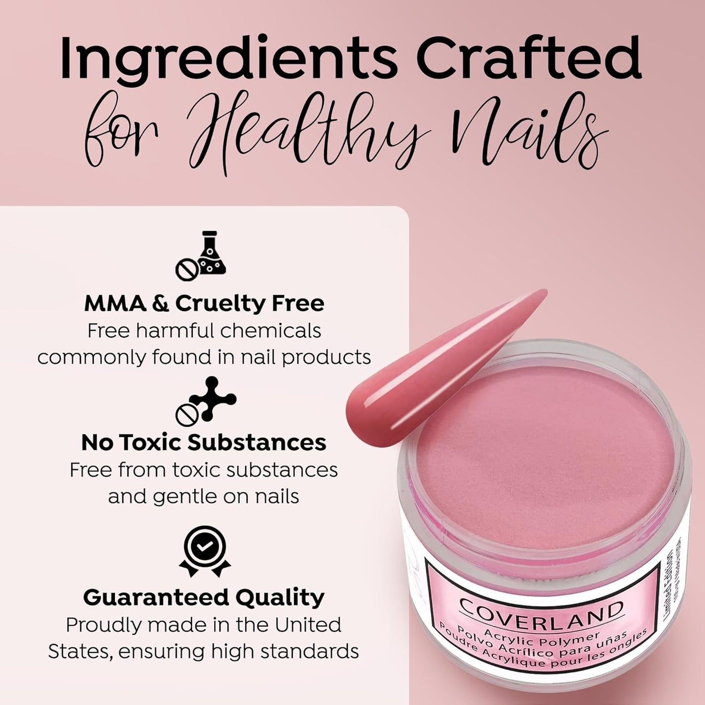 Tones Coverland Acrylic Nail Powder "French Rose" - Limited Edition Acrylic Powder for Nail Design, Sculpting, and Masking Nail Bed Imperfections - Professional Acrylic Nail Supplies - (1.5 Oz)