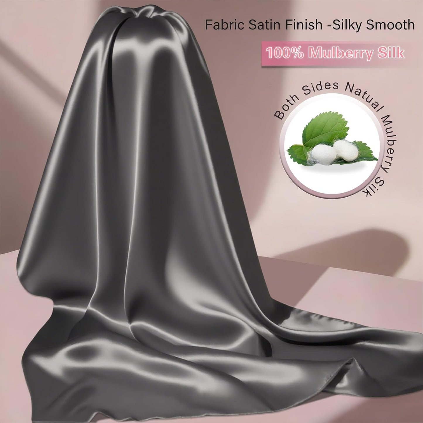 Mulberry Silk Pillow Cases Queen Size Set of 2, Ultra Smooth Soft Breathable Cooling Pillow Cases for Hot Sleepers, Silk Satin Pillowcases 2 Pack with Zipper for Hair and Skin, Gifts for Women