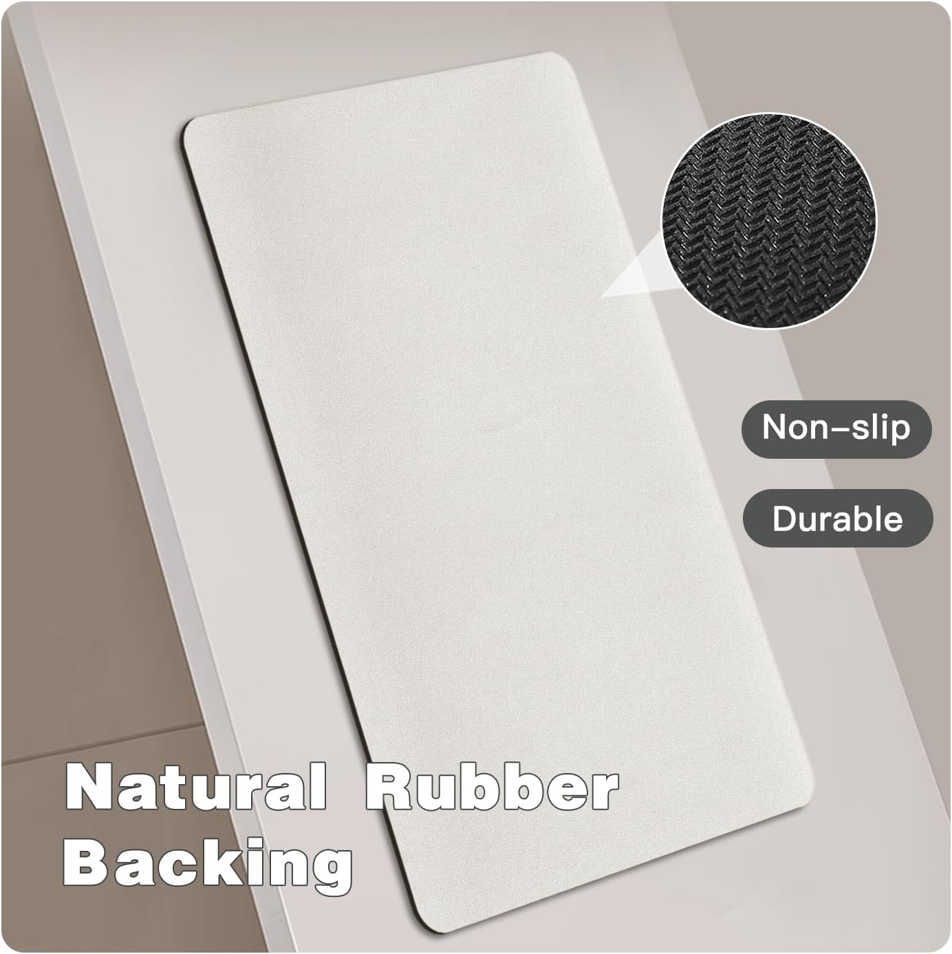 White Bath Mat, Bathroom Rugs Non Slip Washable Thin Absorbent Quick Dry Bath Mat Fits Under Door Bathroom Floor Mat Perfect for Bath, Shower, or Sink 24"x36" White