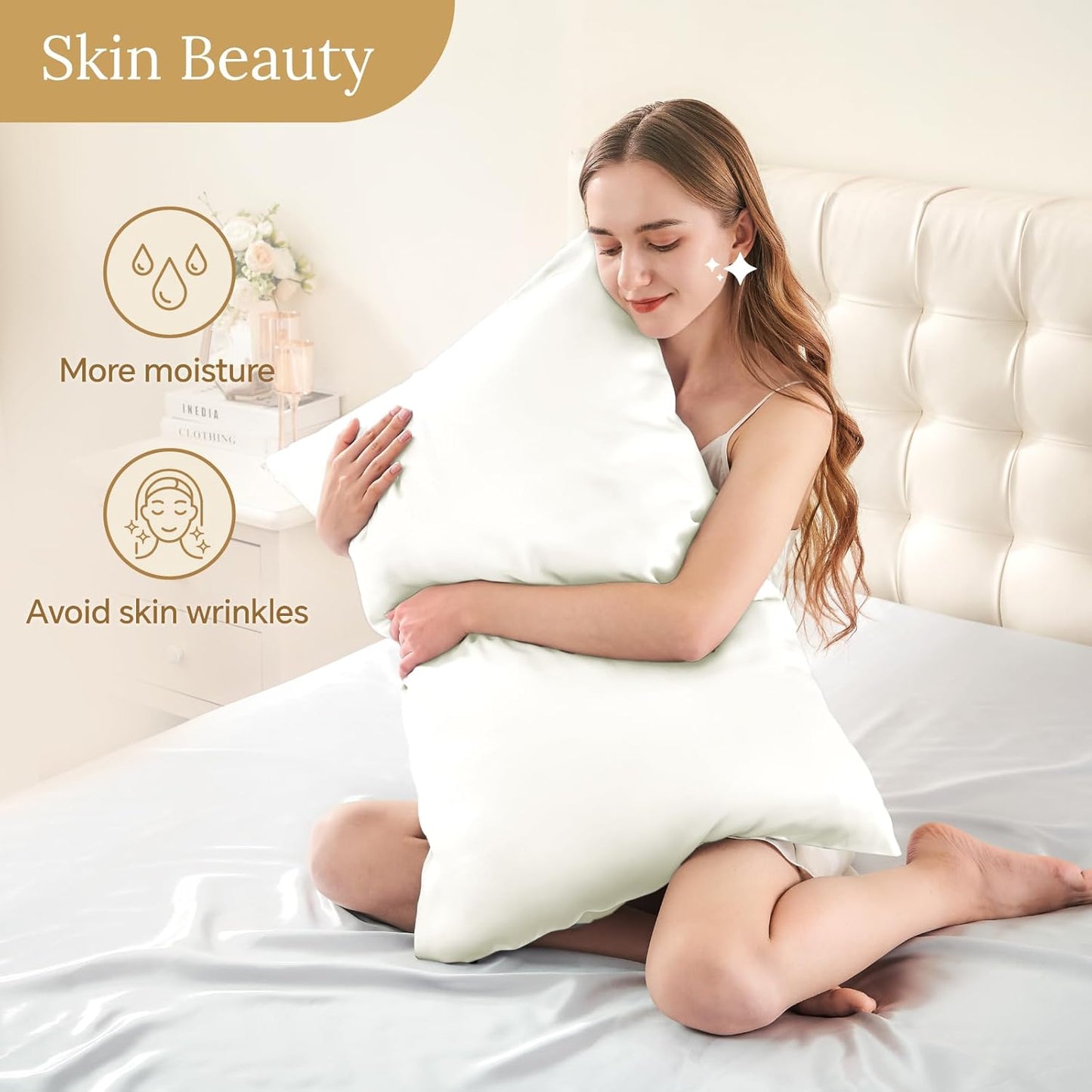 INFIIXSO Mulberry Silk Pillowcase for Hair and Skin, Silk Pillow Cases Queen with Hidden Zipper 20x30 Inches, Extraordinary Smooth and Soft Cooling Pillow Cases for Hot Sleepers(Cream, 1 Pack)