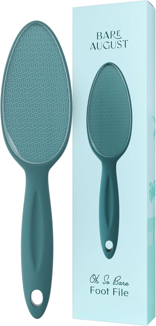 Bare August Glass Foot File Callus Remover for Feet with Handle | Heel Scraper & Foot Scrubber in Shower for Dead & Cracked Skin | Pedicure Foot Buffer & Foot Callus Remover Tool for Soft Feet (Teal)