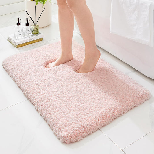 ILANGO Pink Bathroom Rugs 24" × 17" Small Non Slip & Super Absorbent Extra Thick Soft, Washable Bath Mat for Floor, Non Shedding Microfiber Plush Shaggy Bath Rug with Rubber for Bathtub Shower Sink
