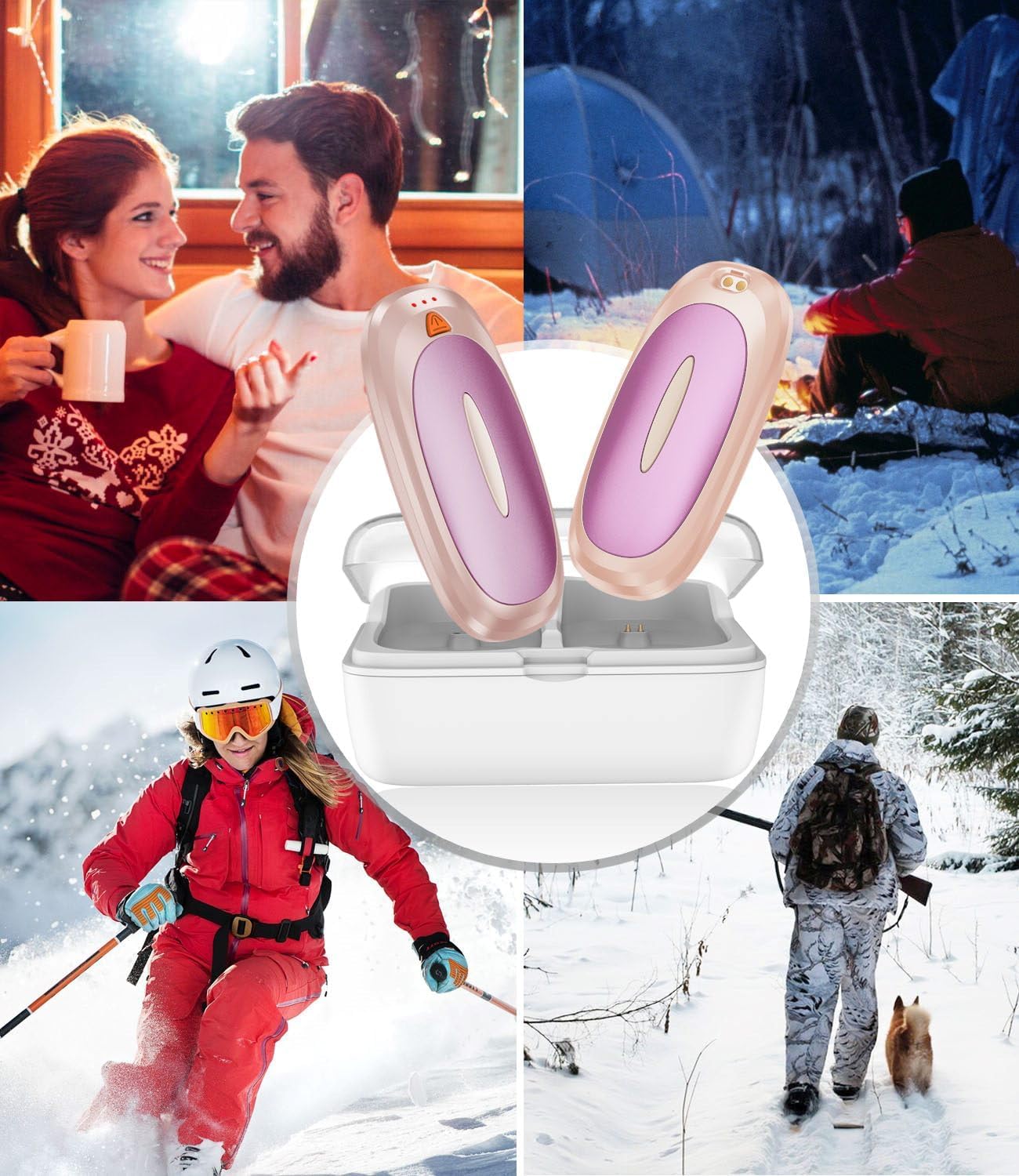 Hand Warmers Rechargeable with 10000mAh Charging Case, 2000mAh Portable Hand Warmers 2 Pack, Reusable Electric Pocket Heater for Hunting, Camping Gear, Outdoors, Gifts