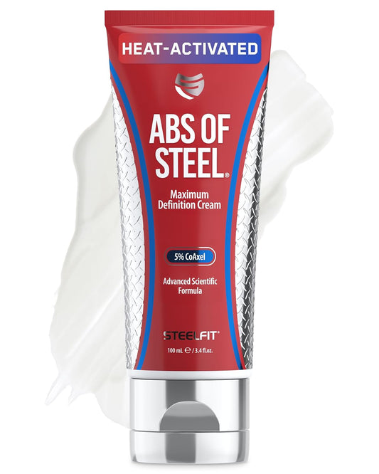 SteelFit Abs of Steel Maximum Definition Cream - Skin Tightening, Toning & Firming Lotion for Sculpting Abs - L-Carnitine Pre & Post Workout Supplement for Men & Women - Non-Greasy Formula, 3.4 Ounces