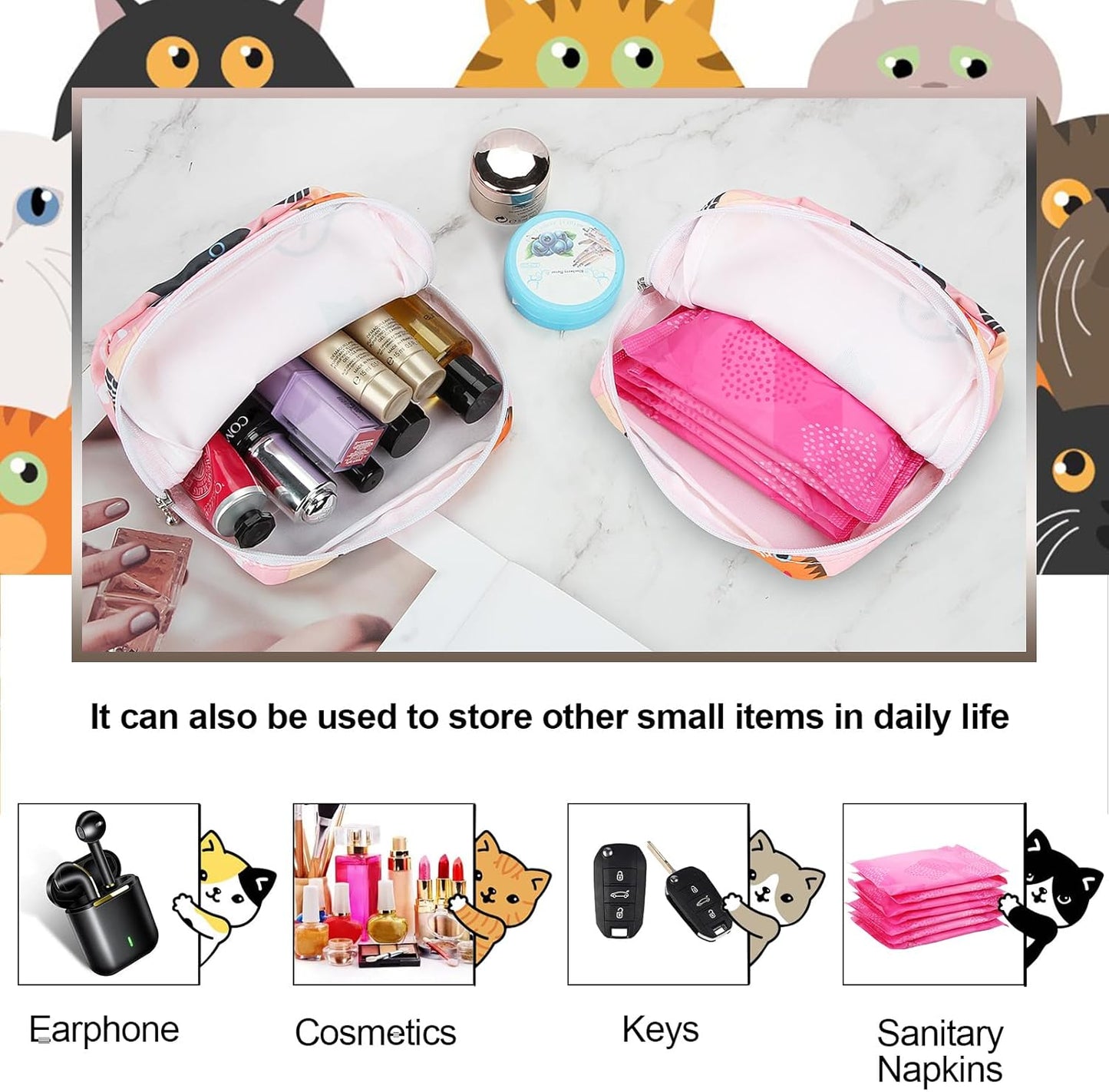 Period Bag Pouch, Canvas Sanitary Napkin Storage Bag for Girls Womens, Portable Sanitary Napkin Period Pad Pouch for Purse, Small Make Up Bags(5170, Pink)