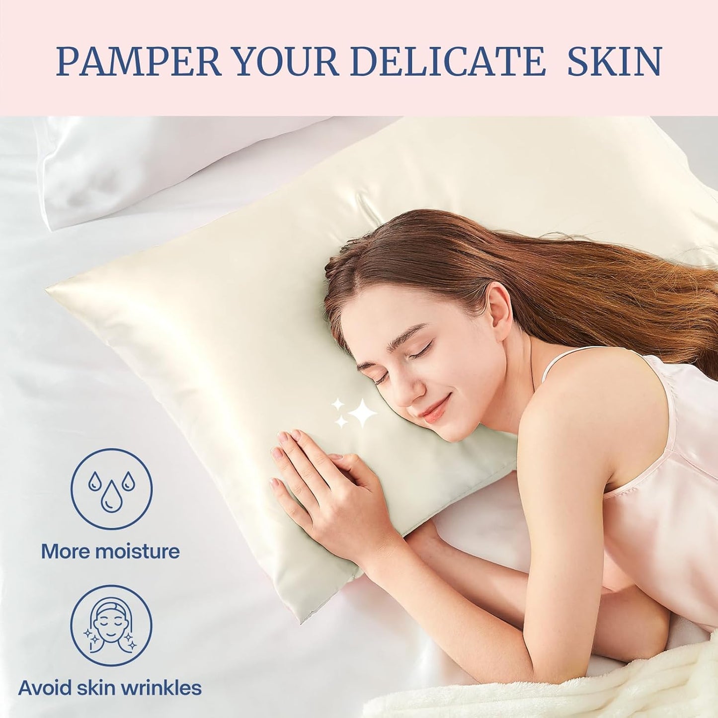 BEDELITE Satin Pillowcase for Hair and Skin, Super Soft Similar to Silk Pillow Cases 4 Pack with Envelope Closure, Cooling Pillowcases for Women Men (20"x40" King Size, Beige)