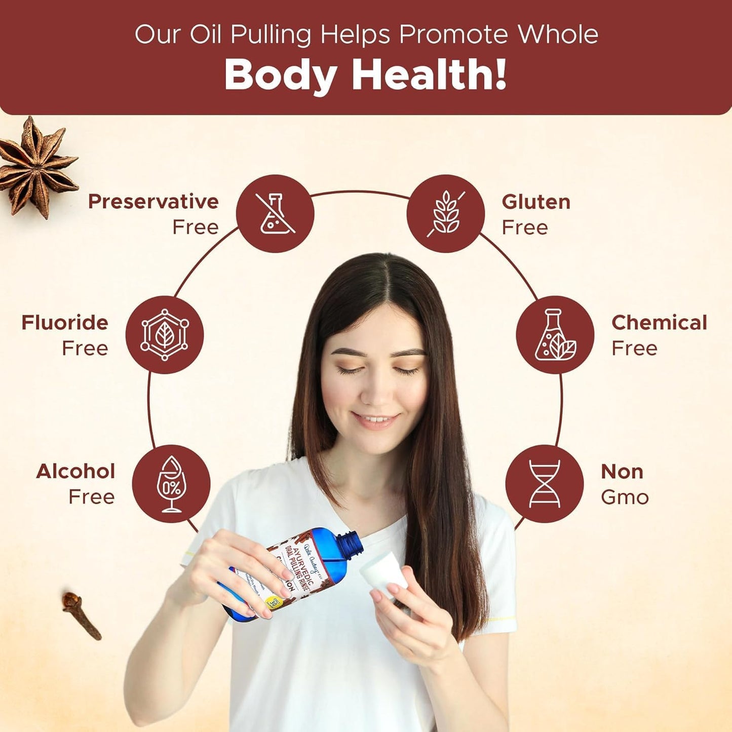 Pack of 3 Ayurvedic Organic Oil Pulling for Teeth & Gums | Natural Cinnamon Flavored Oral Rinse Mouthwash | Essential Oils for Healthy Gums & Bad Breath | Teeth Whitening & Fresh Breath-8 FL Oz