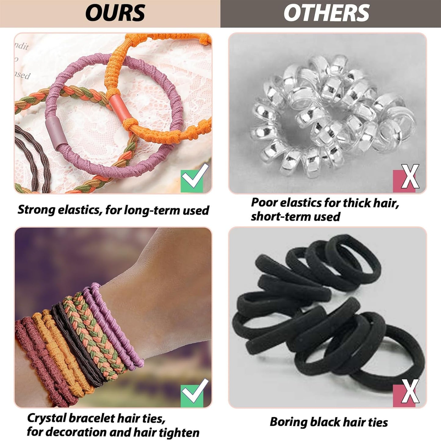 Hair Tie Bracelet, 10Pcs Boho Hair Ties For Girls and Women, Elastic Hair Ties, Hair Bands For Ponytails, Ponytail Holder For Daily Life, Sport, Cooking, Working