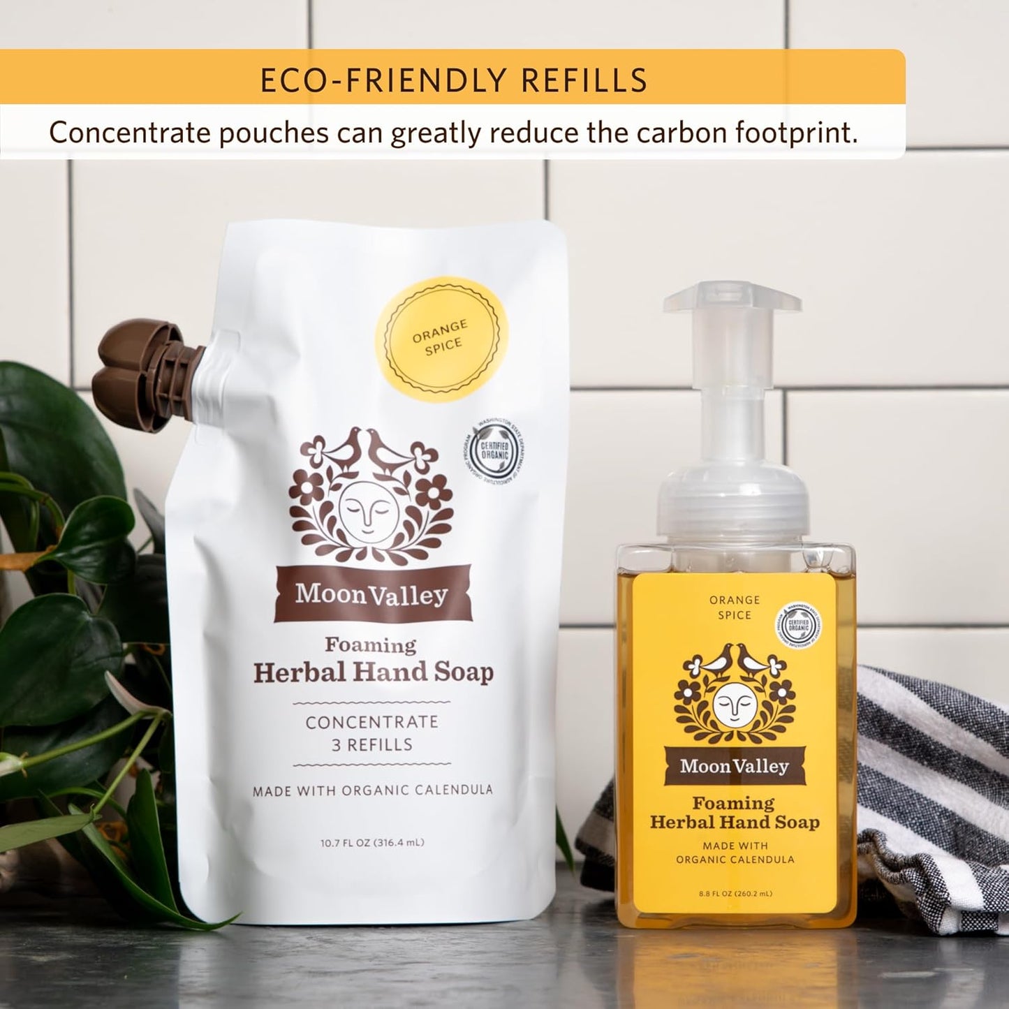Moon Valley Foaming Hand Soap Refill Pouch, Two-Pack Orange Spice Soap, Vegan and Non-GMO, Environmentally Friendly Option