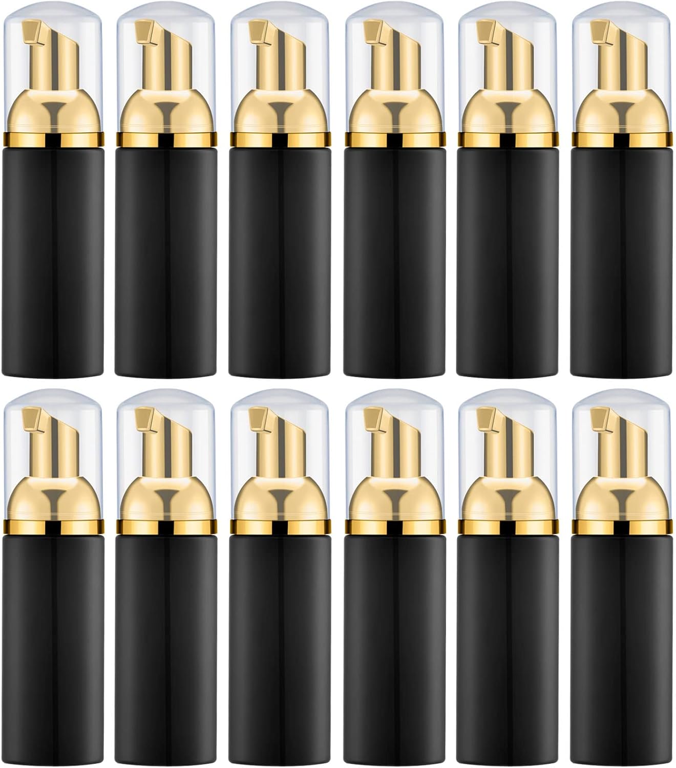 Lil Ray 2 Oz Empty Black Foam Pump Bottle, Foamer Soap Dispenser for Lash Shampoo, Hand Soap, Foaming Cleaner(Gold Pump, 12 PCS)