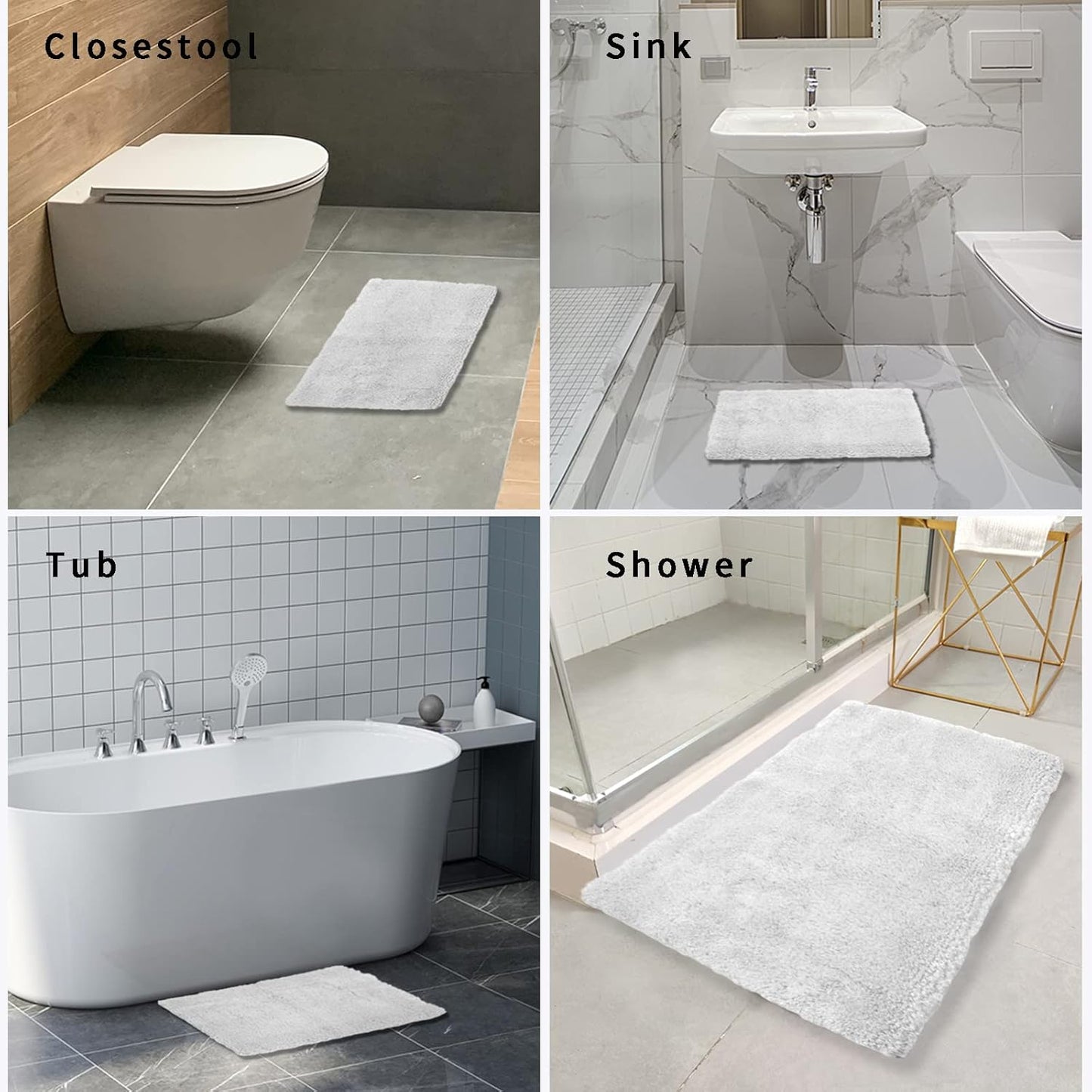 FIFU Bathroom Rugs 24" W x 36" L, Bath Mat for Bathroom, Bedroom, Laundry Room & Kitchen, Non-Slip Rubber Latex Backing, Extra Soft and Absorbent Microfiber Carpet, Machine Washable Rug, White