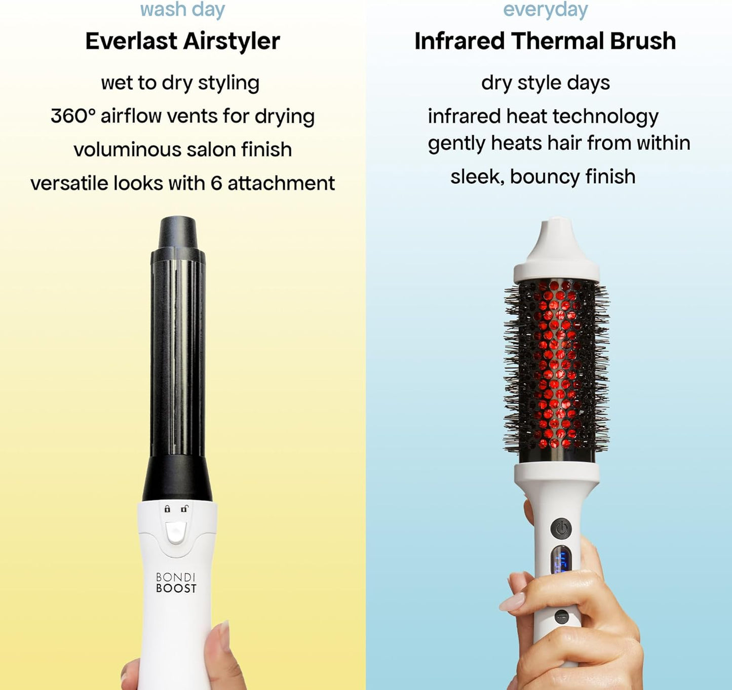 BONDIBOOST Infrared Thermal Brush, Heated Thermal Round Brush for Smooth + Shiny Hair, Dry Hair Styling for Instant Volume, Less Hair Breakage + Minimizes Snags, Frizz-Free