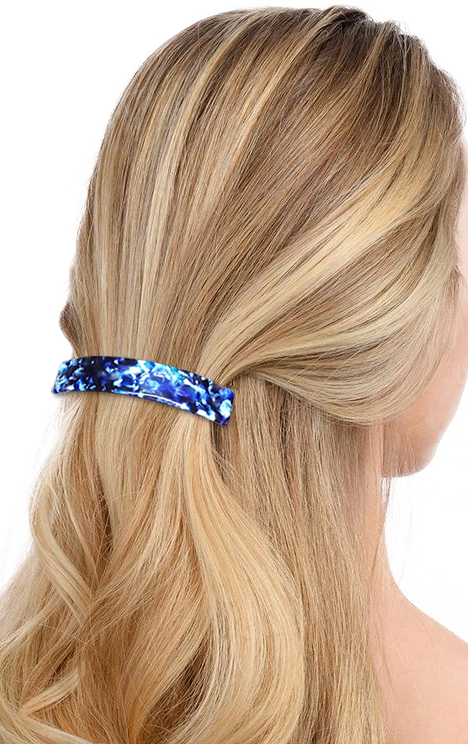 Large French Barrettes for Women Fine Thick Hair, Classic Tortoise Shell Hair Clips Wide Curved Celluloid Ponytail Holder Clamp Fashion Hair Accessories Automatic Clasp Hairgrips 3 Pack