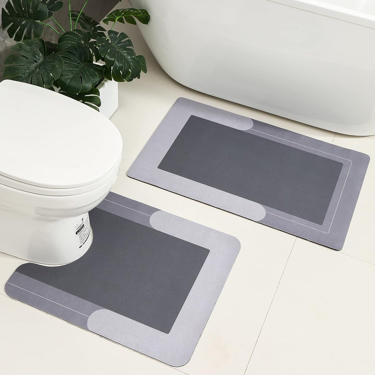 HelloTree 3PCS Bath Mat Rug Rubber Non Slip Quick Dry Rug Sets Super Absorbent Thin Bathroom Rugs Fit Under Door Grey Washable Bathroom Floor Mats for in Front of Bathtub, Shower Room, Sink