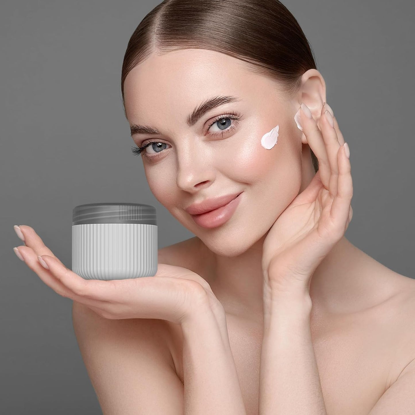 ME.FAN Travel Containers for Toiletries, TSA Approved 2 oz Silicone Cream Jars, Leak-proof Journey Containers, Trip Accessories with Lid for Cosmetic Face Hand Body Cream 4 Pack Black Lid Grey