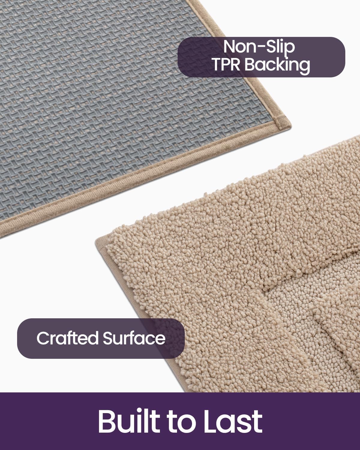 DEXI Bathroom Rugs Set 2 Piece 32x20, Washable Non Slip Bath Mat for Shower Floor, Absorbent Quick Dry Bathmat with Rubber Backing, Ultra Soft Plush Carpet for Tub, Beige