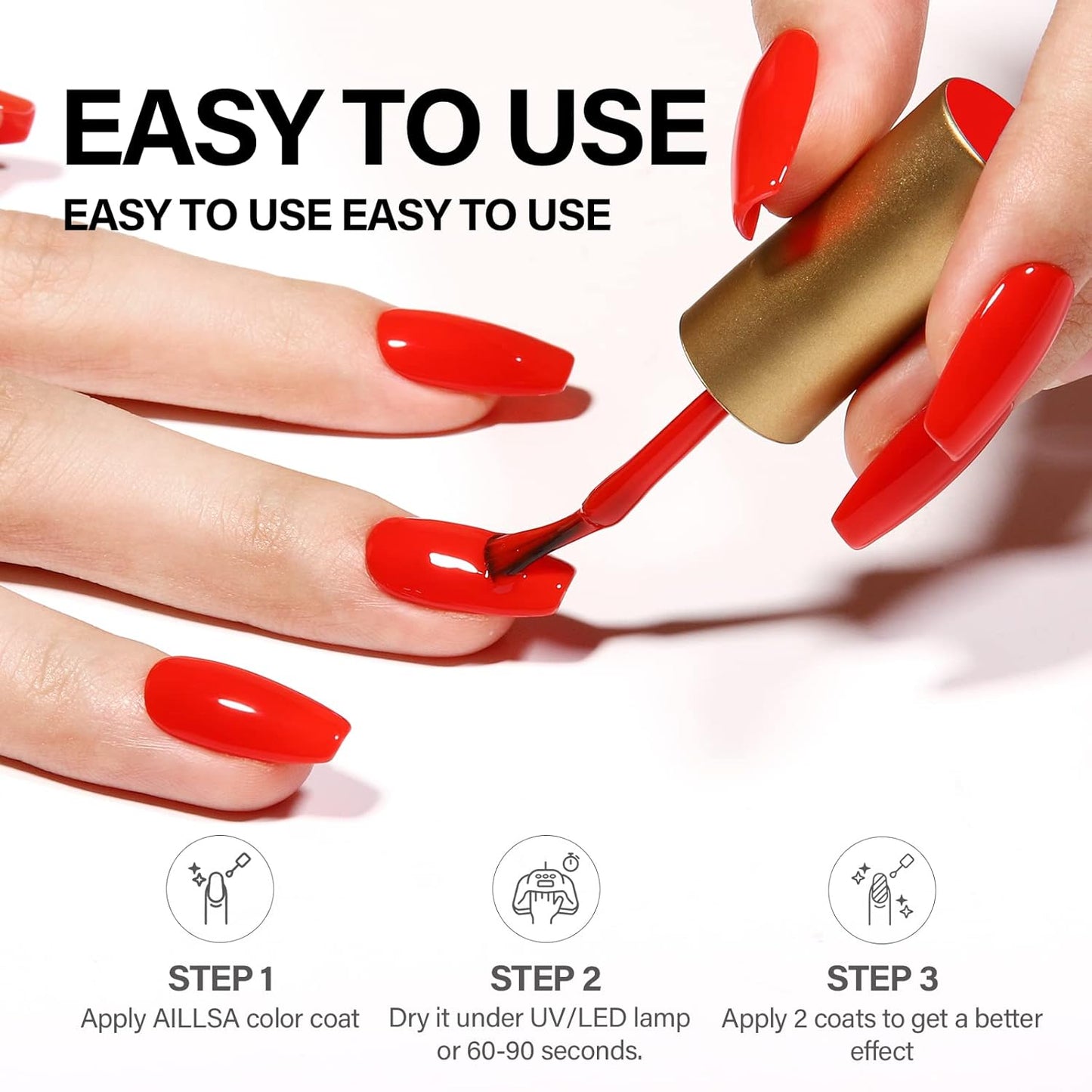 AILLSA Red Gel Nail Polish Ruby Red Gel Polish Bright Rose Color Polish Apple Candy Nails Long Lasting Soak Off U V Gels Nail Polish Nail Art Manicure Salon at Home 0.51 Fl Oz